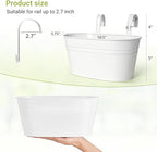 Dahey 3 Pcs 10.5 Inch Metal Iron Hanging Flower Pots for Railing Fence Hanging Bucket Pots Countryside Style Window Flower Plant Holder with Detachable Hooks Home Decor,White