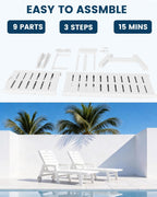 Chaise Lounge Chair, HDPE Lounge Chair Outdoor with 5 Positions, Oversized Pool Lounge Chairs with Rolling Wheels & Cup Holder for Poolside Deck Backyard, White