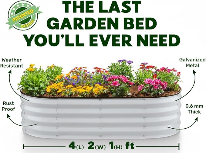 Plant & Plot Galvanized Raised Garden Beds Outdoor // 4×2×1 ft Planter Raised Beds for Gardening, Vegetables, Flowers // Large Metal Garden Box (Light Gray) // Patented Tool-Free Design
