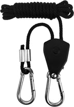 2 Pairs 1/8 inch Adjustable Heavy Duty Rope Hanger - Reinforced Metal Internal Gears Ratchets foe Growing Light Fixtures, Loose-Proof Design, 8-ft Long & 150lbs Weight Capacity