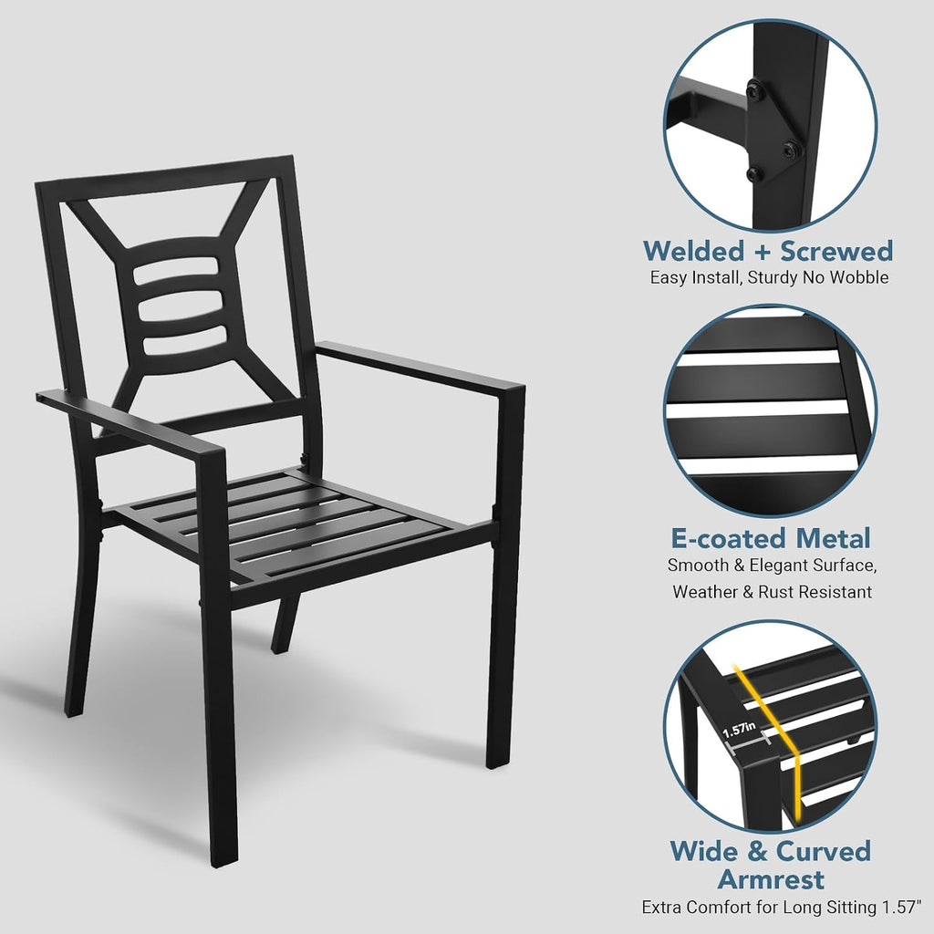 Patio Dining Chairs Set of 4, Stackable Outdoor Metal Chairs