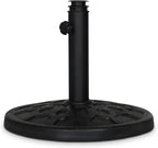 Backyard Expressions 20 lb Round Patio Umbrella Base – Heavy Duty Resin-Coated Calcium Carbonate Stand with Adjustable Pole Adapters Fits 1.5"–2" Poles, Weather-Resistant, Black Finish