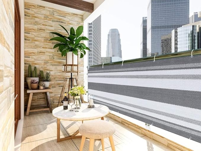 LOVE STORY Balcony Privacy Screen, 3'x16' Deck Shield Screen Fence Cover,UV Protection and Weather-Resistant,3 FT Height for Deck, Patio, Backyard, Outdoor Pool, Porch, Railing, Silver Grey White