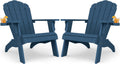 YEFU Oversized Adirondack Chair Set of 2 with Cup-Holder- Navy Blue | Heavy Duty Poly Lumber Outdoor Fire Pit Chair, Weather Resistant, Plastic Chair for Patio, Lawn, Deck, Weight Capacity 450lbs
