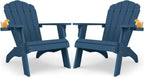YEFU Oversized Adirondack Chair Set of 2 with Cup-Holder- Navy Blue | Heavy Duty Poly Lumber Outdoor Fire Pit Chair, Weather Resistant, Plastic Chair for Patio, Lawn, Deck, Weight Capacity 450lbs
