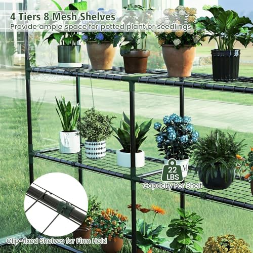 giantex walk-in greenhouse, gardening plant tent with roll-up showing dimensions