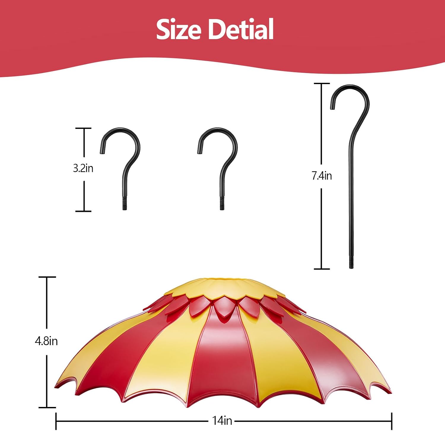 Beserie Hummingbird Feeder Umbrella Cover 14" with Ant Moat Big RedYellow | Dome Shade Weather Rain Guard, Hanging Squirrel Baffle for Bird feeders, Anti Sun/Snow/Ants Keep Nectar/Seed Fresh 3 Hooks