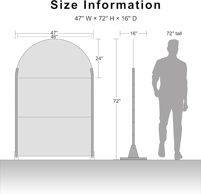 Casaphoria 72" H x 47" W Arched Metal Privacy Screen - Elegant Freestanding Outdoor Screen for Deck, Patio & Balcony - Versatile Decorative Privacy Panels for Home & Garden Use (Black-Harold)