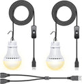 2 Pack USB LED Camping Lantern, 8.2 ft Extra Length Cord Tent Light with USB Y-Cable, Portable LED Bulb for Garage, Warehouse, Car, Truck, Fishing Boat, Room, Emergency Light, Warm