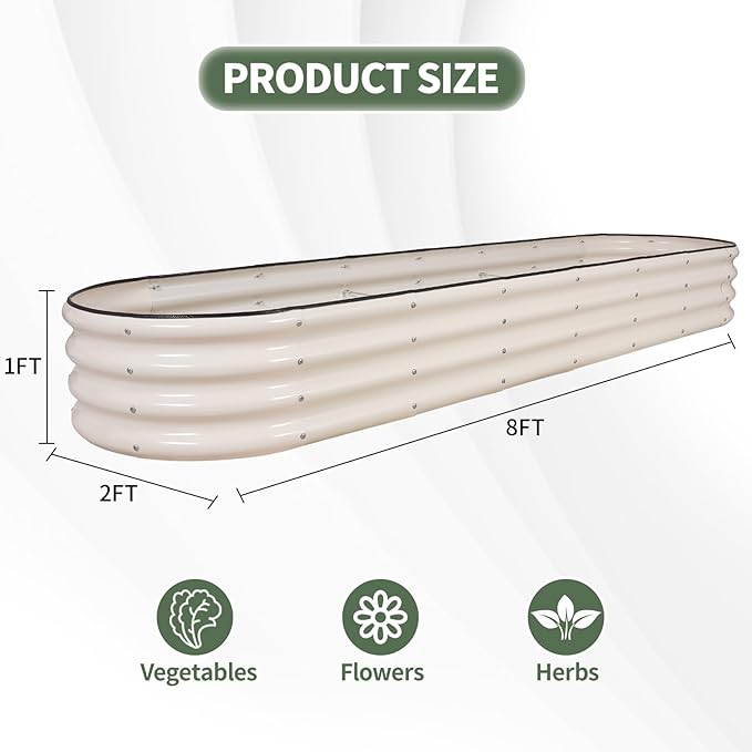 1MORE Galvanized Raised Garden Bed- Planter Garden Boxes Outdoor, Raised Beds for Gardening,Metal Garden Bed Kit for Vegetables Flower, Planter Raised Beds.8x2x1ft White-2pcs