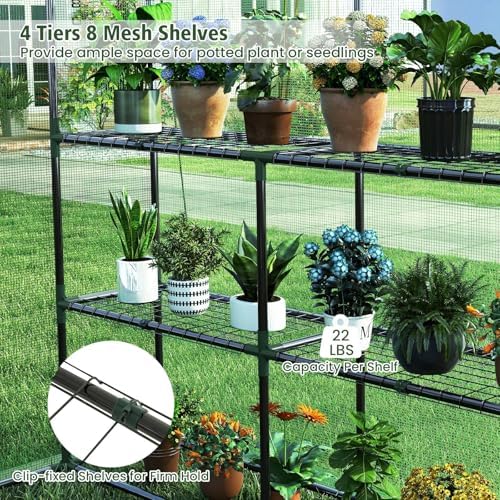 giantex walk-in greenhouse, gardening plant tent with roll-up, front angle view