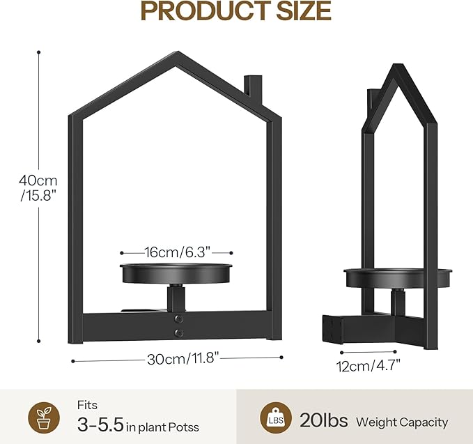 HOOBRO Wall Plant Holder, Wall Planters for Indoor Plants Set of 3, Plant Hanger Indoor Window Plant Shelves for Indoor Outdoor Decor, Black BK08HJP301