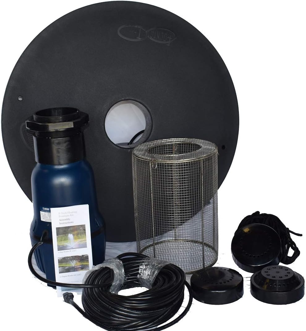 FT 14000 Floating Pond Fountain and Aerator Complete Kit with 14,000 GPH Pump, 100 Foot Power Cord, 3 Spray Styles | 100% US-Based Customer Service and Warranty
