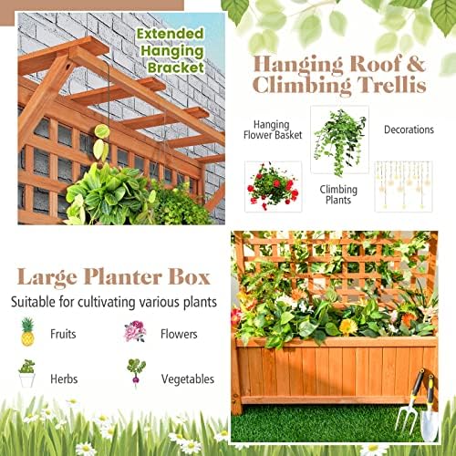 s afstar raised garden bed with trellis, wood, side view