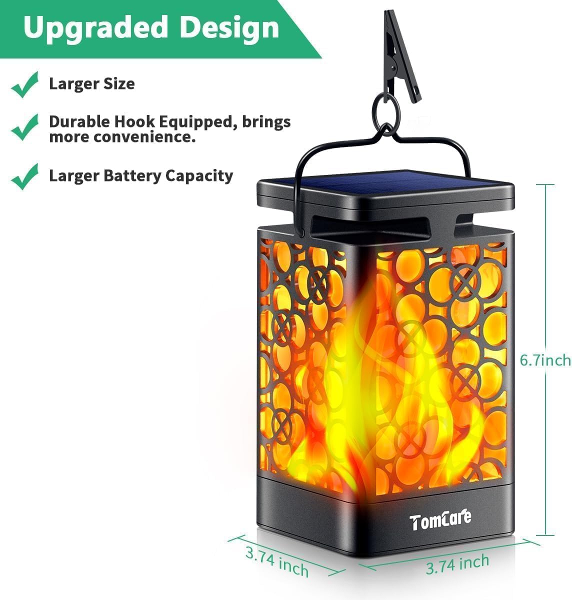 TomCare Solar Lanterns Outdoor, Flickering Flame Hanging Lights, 6 Pack | Realistic Flame Effect, Charges in 6-8 Hours, 10-12-Hour Runtime, IP65 Waterproof, Auto On/Off for Patio, Garden and Porch
