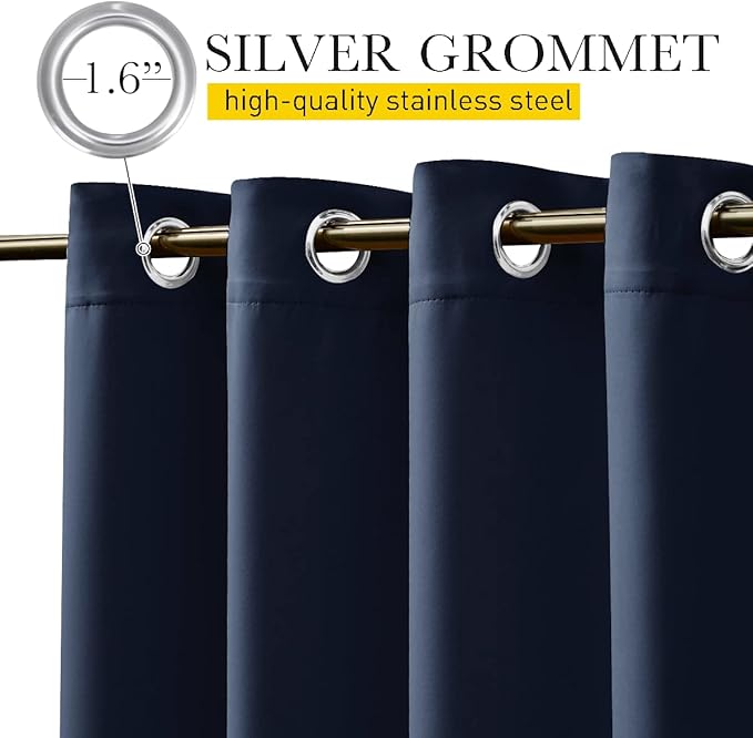 NICETOWN 2 Panels Weighted Blackout Curtains for Patio Waterproof, Top & Bottom Grommet & Back Tab Fixed Outdoor Curtains Windproof Drapes Thermal Insulated for Porch, W52 x L84, Navy Blue