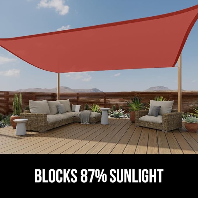 GORILLA GRIP Heavy Duty Sun Shade, UV Protection Fade Tear and Rust Resistant Rectangle Sunshade Canopy, Curved Edges Blocks Sunlight, Breathable Sail, Outdoor Patio, Lawn Garden 10x13 FT Terra