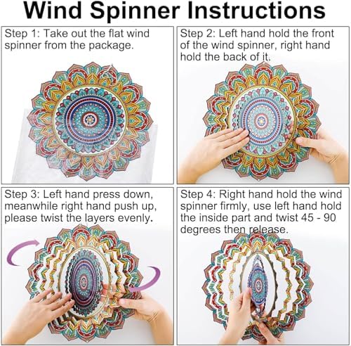 Wind Spinner Mandala Peacock, 12inch Stainless Steel Metal Wind Spinners Outdoor Hanging, 3D Wind Sculptures Kinetic Yard Art Decoration Garden Ornament Indoor Décor Gift for Women Men Holidays