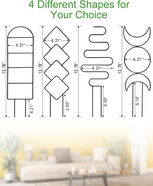 4 Pack Indoor Climbing Plant Trellis, Small Trellis for Potted Plants Outdoor, Metal Garden Trellis Plant Support Trellis with Different Patterns for Vine Ivy Flower (Black)