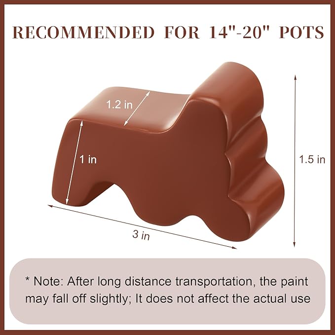 Kigeli 12 Pcs Resin Pot Feet for Outdoor Planters 3 Inch Long 1.5 Inch Tall Flower Handmade Elevator Plant Feet Frost Proof Lifter for 14-20 in Pot(Brown)