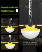100FT LED Construction String Lights 130W 16000LM Industrial String Work Lights, 2Prong,IP65 Waterproof 18AWG Wire 5000K Super Bright for Construction Sites Temporary Work Jobsites Outdoor Lighting