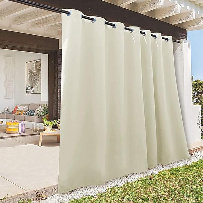 RYB HOME Extra Wide Outdoor Curtains for Patio Waterproof Heavy Duty Thermal Insulated in Summer Full Coverage Privacy for Gazebo, Cabana & Pergola, W100" x L108", Beige, 1 Panel