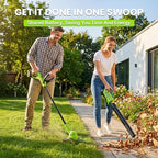 20v electric weed wacker & 650 cfm leaf shown in use