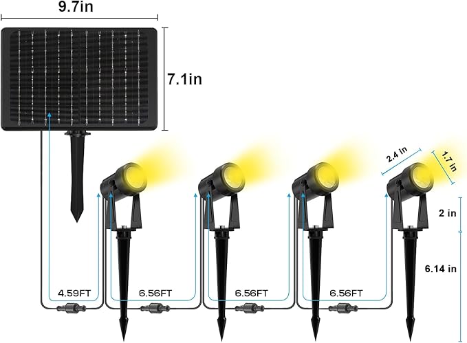 ZYAN Solar Landscape Spotlights, Separate Monocrystalline Panels & USB-C Powered 10800mAh Auto On Off Dusk to Dawn, Outdoor IP65 Waterproof, Warm White for Yard Path Patio (100 Lumens × 8 Pack)