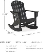 Signature Design by Ashley Adirondack Patio Rocking Chair, Black | All-weather HDPE rocking chair, Durable weather resistant material, 250 lb capacity, Built-in cup holder, Sundown Treasure