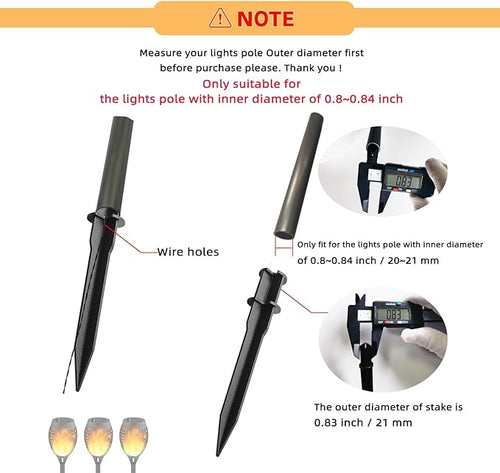 10 Pack Solar Light Stakes Replacement (Fit for Pole Inner Diameter 0.83 inch),Flickering Flame ABS Reinforced Ground Spikes Candy Cane Stakes for Outdoor Christmas Garden Deco