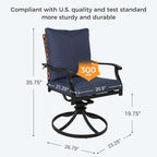Grand patio 7-Piece Outdoor Dining Set, 6 Leather-Look Wicker Swivel Blue Patio Chairs & 1 Rectangular Dining Table, Black