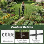 3-layer garden fence with gate 10 panel 32in showing dimensions