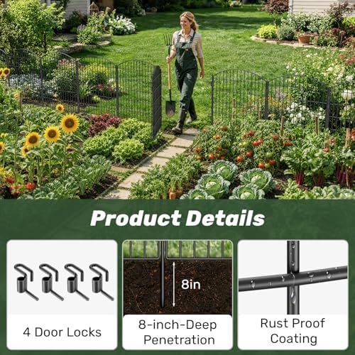 3-layer garden fence with gate 10 panel 32in showing dimensions