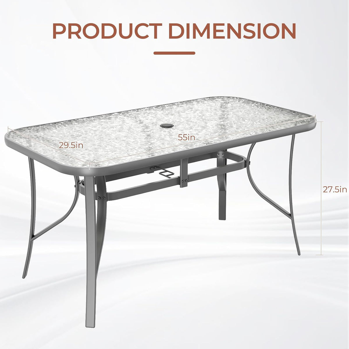 tlsunny patio 30"x 55" rectangular glass table with shown in use