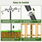Arrinew String Light Poles 9 FT Metal Poles with Hook for Outside String Lights - Outdoor Patio Light Poles Lighting Stand for Deck, Backyard, Balcony, Hanging Basket, Lantern, Bird Feeder 4Pack