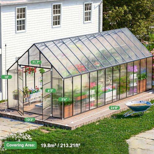 cdcasa 24x10x10 ft polycarbonate greenhouse for outdoors w/5, package contents