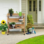 yaheetech potting bench outdoor console table w/3-tier storage,natural, side view