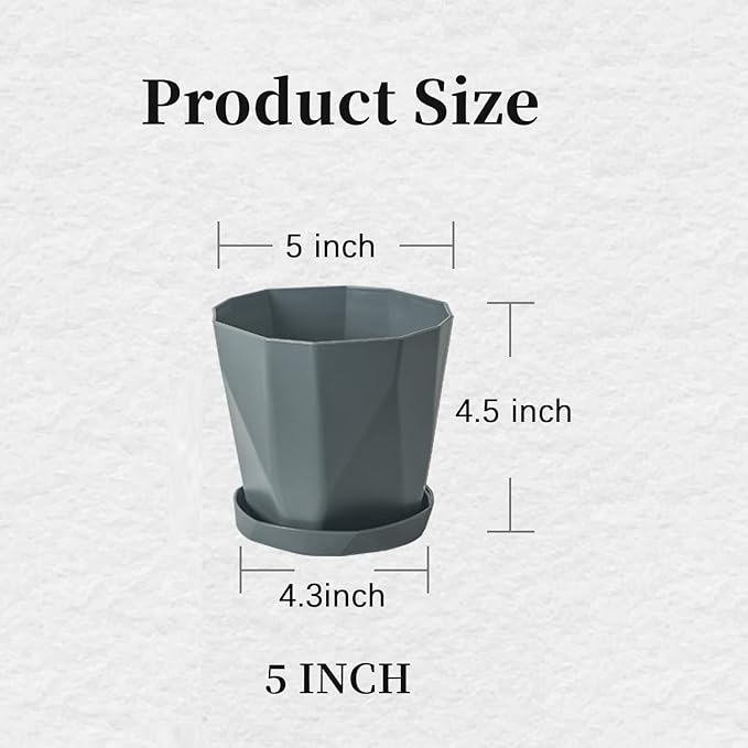 InmeRun Plant Pots Indoor Plastic Flower Pots Outdoor 5 inch Set of 12 Pack with Drainage Holes and Saucers for Garden Pots (5 in 12 pcs)