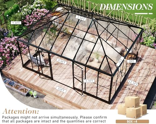 howe 16x12x9.5 ft pavilion styled greenhouse with clear shown in use