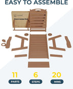 Ciokea Lounge Chair Outdoor, Oversized Chaise Lounge Chair with 5 Positions, HDPE, Patio Lounge Chair with Wheels & Cup Holder for Pool, Deck, Poolside, Teak