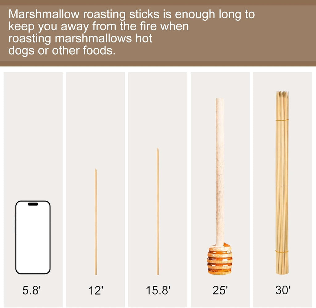 150 Pack Bamboo Marshmallow Roasting Sticks, 30 Inch, 5mm Thick | Semi-Pointed Tips, Extra-Long Reach for Fire Pits, Campfires, BBQ, S’mores, Hot dogs, Kebabs