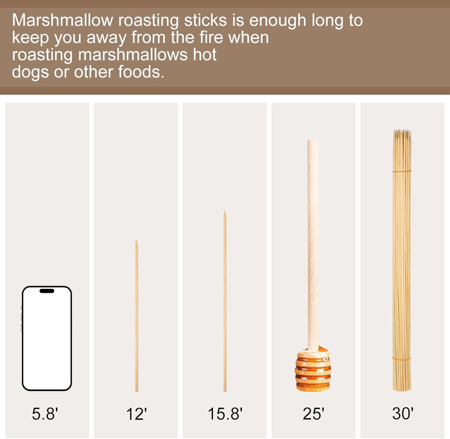 150 Pack Bamboo Marshmallow Roasting Sticks, 30 Inch, 5mm Thick | Semi-Pointed Tips, Extra-Long Reach for Fire Pits, Campfires, BBQ, S’mores, Hot dogs, Kebabs