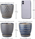 Oairse 4 inches Ceramic Planter Pots 3 Set of Small Round Flower Pots with Drainage Hole and Ceramic Tray for Succulents Cactus Indoor Outdoor Garden Home Windowsill