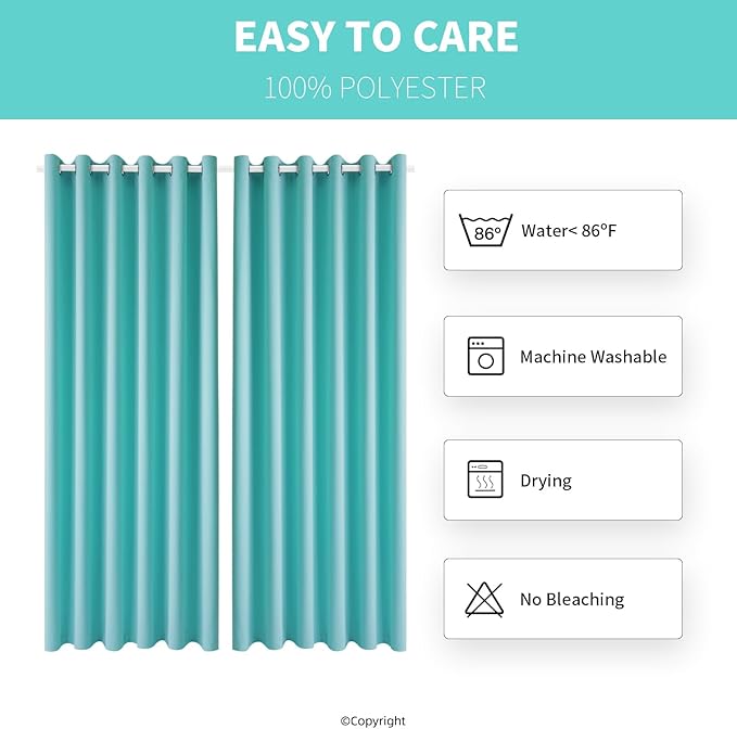 DIVA EN CAMINO DEC Outdoor Patio Curtain Waterproof Darkening Thermal Insulated Indoor Curtains for Bedroom, Porch, Living Room, Pergola, Cabana, W84 x L108, Teal Blue, Set of 2 Panels