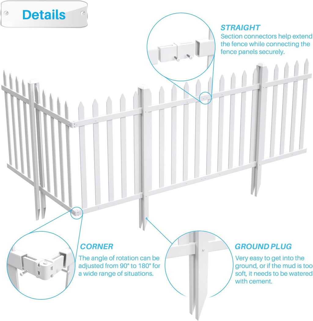 patio outdoor fence 36" hx84 l (1set) white, side view