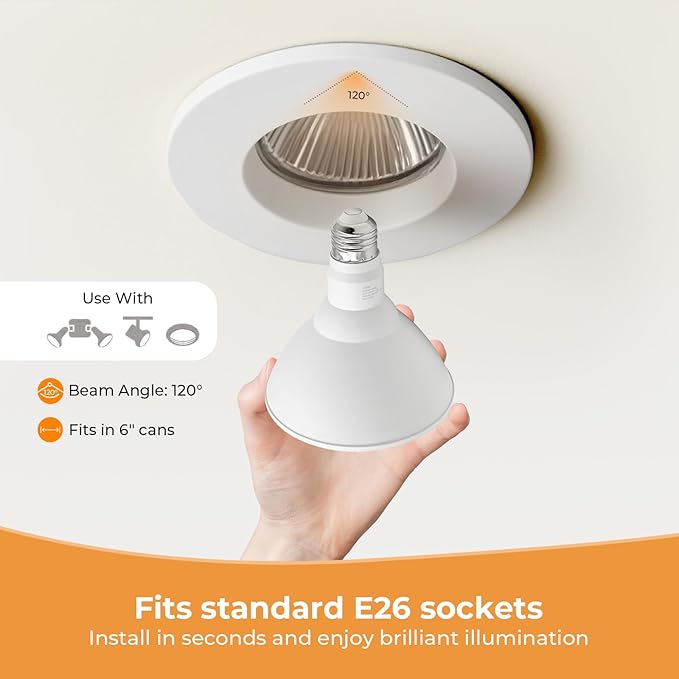 PAR38 Outdoor Flood Light Bulbs, LED Flood Light Bulb Warm White 3000K, 100W Equivalent, 1050LM, Dimmable E26 Base for Porch Garage Yard, 6 Pack