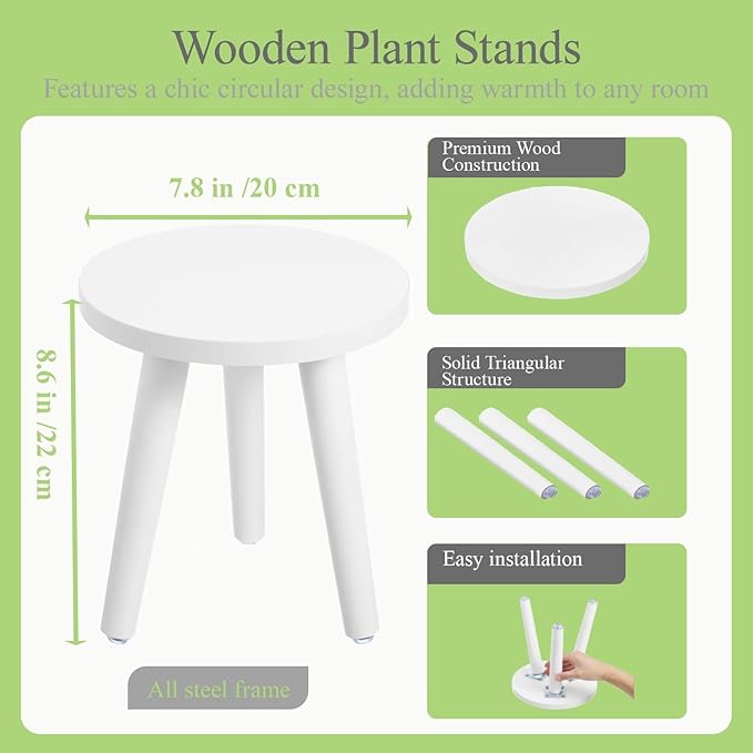 2PCS Samll Plant Stand Indoor/Outdoor for Plants,Wood White Planter Stands Holder Mid Century Pedestal Shelf,Sturdy Short Flower Rack Boho Short Plant Table 6.2"Tall Wooden Plants Stool for Garden