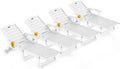 Lounge Chair Outdoor Set of 4, Oversized Chaise Lounge Chair with 5 Positions, HDPE, Patio Lounge Chairs with Wheels & Cup Holder for Lawn, Pool, Deck, Poolside, White