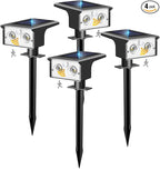 btfarm Solar Spot Lights Outdoor Waterproof, 4 Pack/3 Modes Motion Sensor Lights, Solar Powered Spotlights 2-in-1 Auto On/Off for Outside Pathway Yard Garden Lighting, Cool White