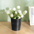 Dahey 5 Pcs Hanging Flower Pots 4 Inches Metal Iron Bucket Outdoor Planter for Railing Fence Balcony Garden Home Decoration Flower Holders with Detachable Hooks, Black